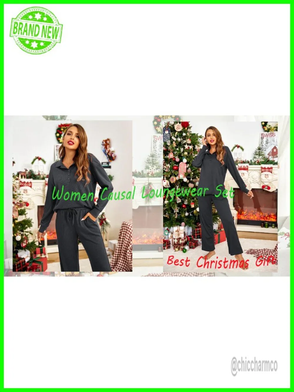 Womens 2 Piece Matching Lounge Set Sweatsuit Waffle Knit Pajamas Long Sleeve